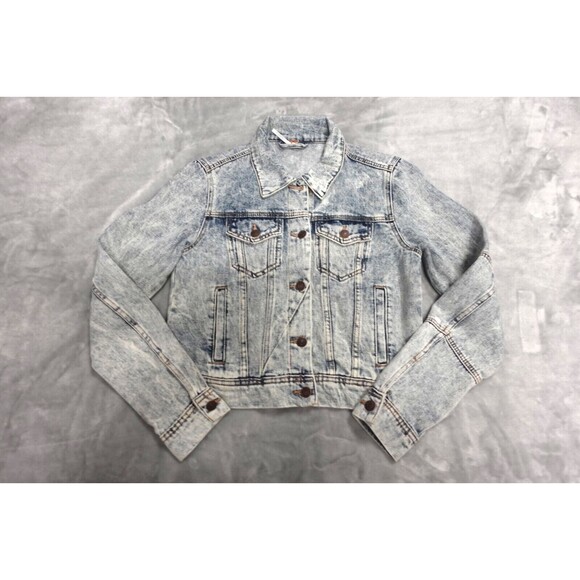 Free People Womens Denim Jacket Size XS Cropped Blue Jean Button - Picture 1 of 6
